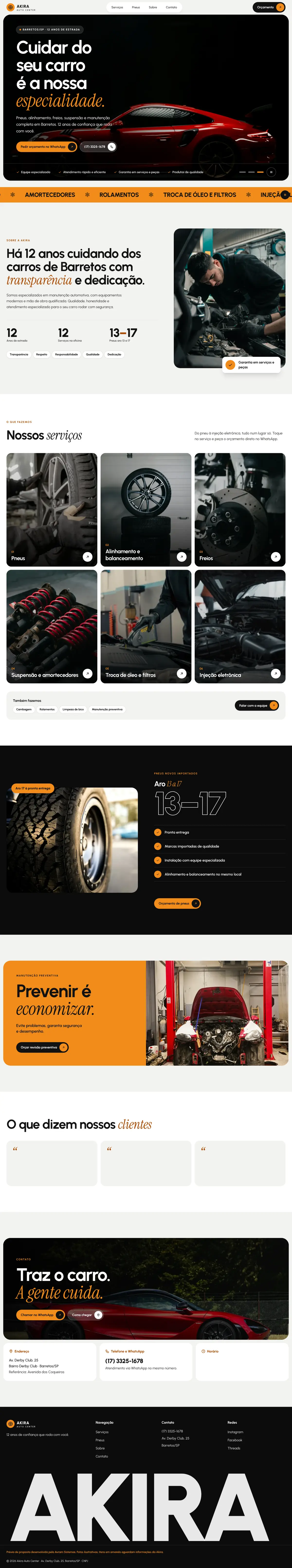 Página do projeto Akira Auto Center vista no computador
