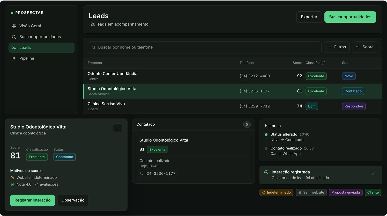 Página do projeto Prospectar vista no computador